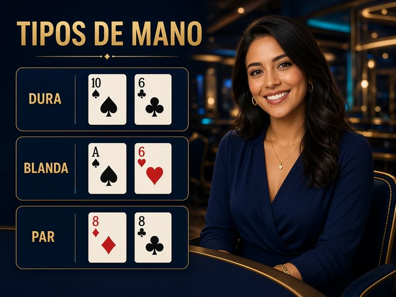Ejemplos de mano dura, mano blanda y par en blackjack