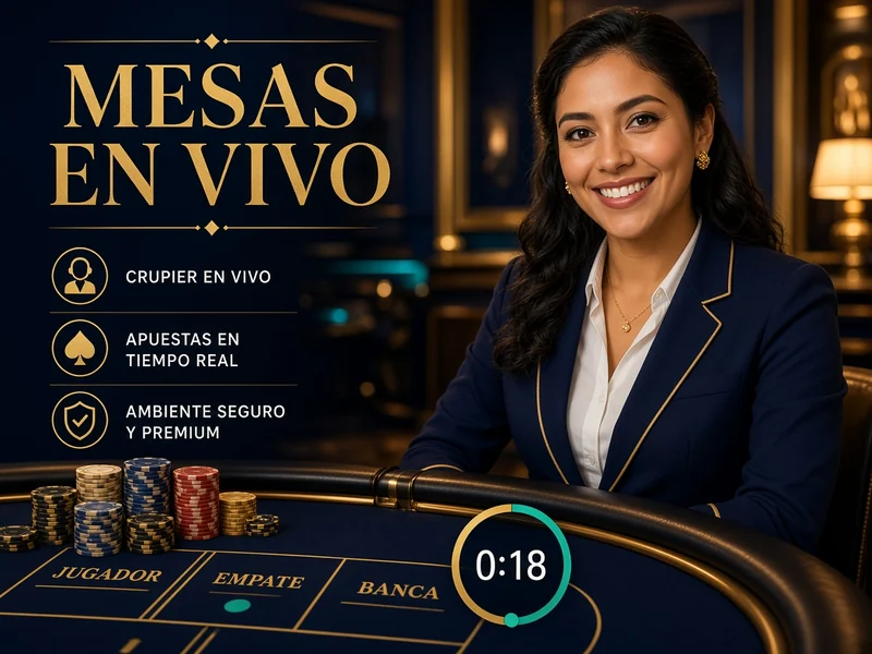 Mesa de casino en vivo con interfaz, reloj y fichas