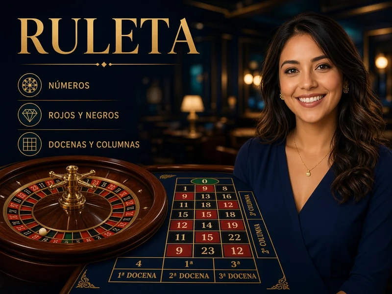 Ruleta con números, zonas de apuesta y pagos