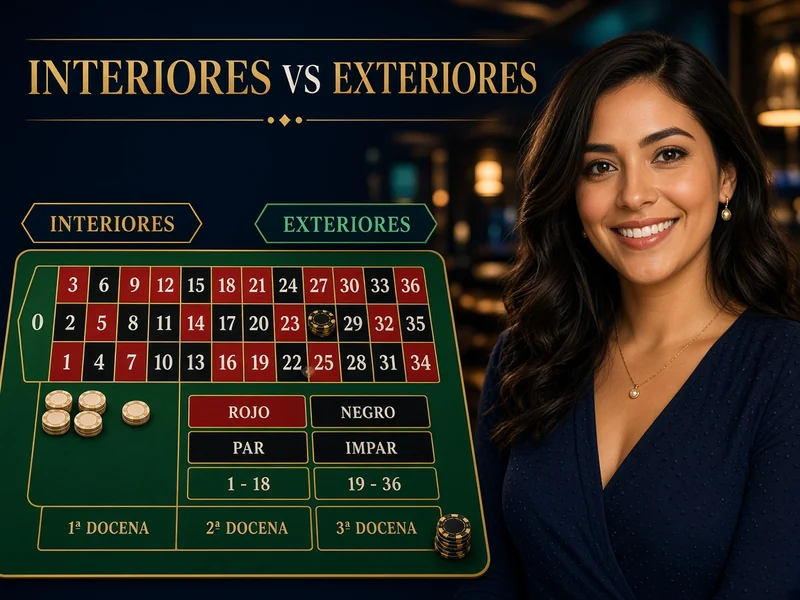Comparación educativa de apuestas interiores y exteriores en ruleta